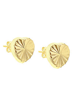 Tuscany Gold 9CT Yellow Gold Diamond Cut Heart Stud Earrings