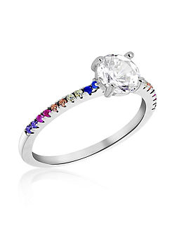 Tuscany Silver Sterling Silver Rhodium Plated Multi-Coloured Cubic Zirconia Ring
