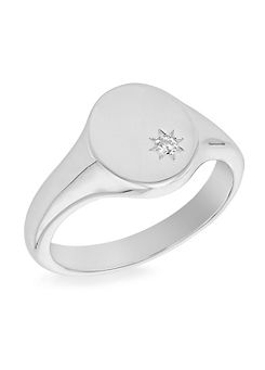 Tuscany Silver Sterling Silver Round White CZ Oval Signet Ring