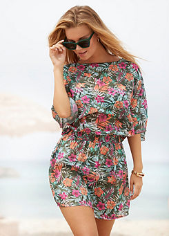 Venice Beach Floral Chiffon Beach Tunic Dress