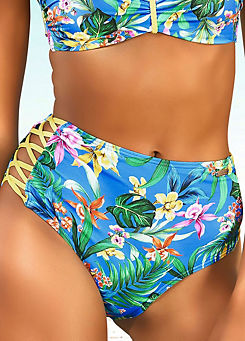Venice Beach Tropical Print High Waist Bikini Bottoms