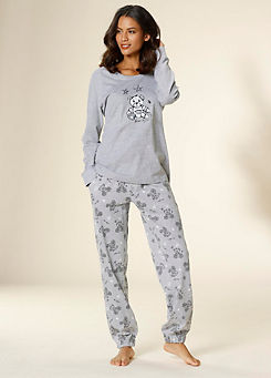 Embroidered or Traditional Brushed Pjs with Long Sleeve Ladies Comfy Pyjamas Women Soft Fleece Lounge Wear Perfect Present for Women 