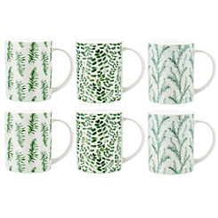 Waterside Fern Leaf Set of 6 Fine China Porcelain Mugs