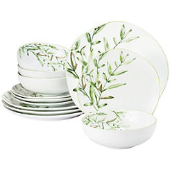 Waterside Leaf Artisan 12 Piece Porcelain Dinner Set