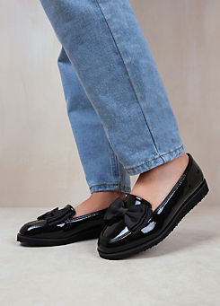 Where’s That From Alpha Black Patent Wide Fit Bow Detail Loafers