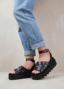 Where’s That From Layla Black Buckle Strap Platform Sandals