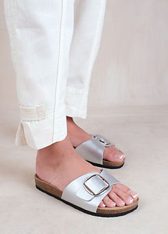 Where’s That From Sequoia Silver Single Strap Buckle Flat Sandals