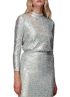 Whistles High Neck Sequin Top