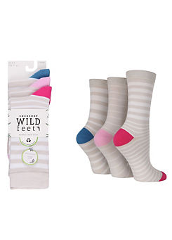 Wild Feet Ladies 3 Pack Bamboo Jacquard Socks