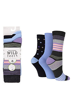 Wild Feet Ladies Pack of 3 Bamboo Jacquard Socks