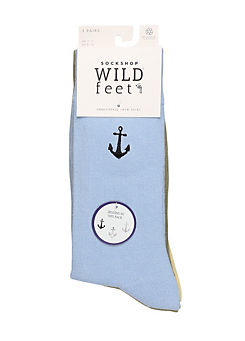 Wild Feet Pack of 3 Mens Embroidery Jacquard Socks