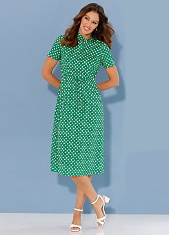 Witt Polka Dot Short Sleeve A-line Midi Dress
