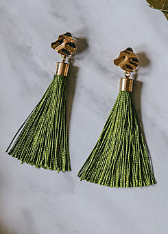 Xander Kostroma Gold Tone & Sage Green Tassel Drop Earrings