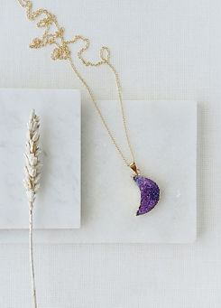 Xander Kostroma Gold Tone Raw Purple Crystal Half Moon Necklace