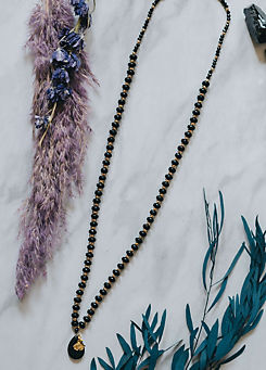 Xander Kostroma Long Length Black Obsidian & Chalcedony Stone Necklace with Gold Tone Detail