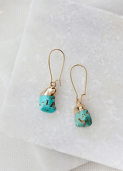 Xander Kostroma Turquoise Stone Wire Kidney Dropper Earrings in Gold