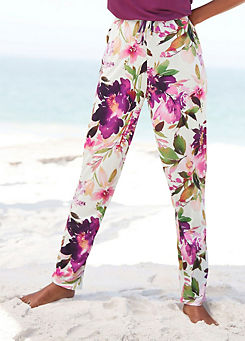 beachtime Floral Print Jersey Pants
