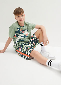 bonprix Kids Camouflage Print T-Shirt & Shorts Set
