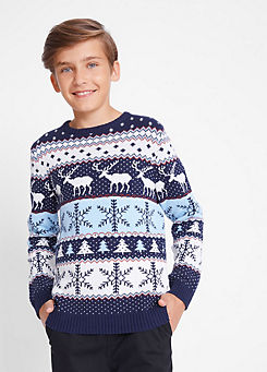 bonprix Kids Christmas Reindeer Jumper with Winter Print