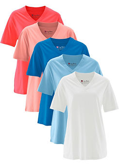bonprix Pack of 5 Basic V-Neck T-Shirts