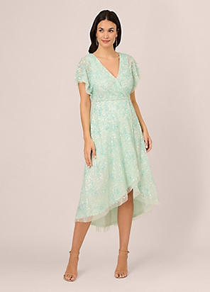 Adrianna Papell Lace Midi Flounce Dress Freemans