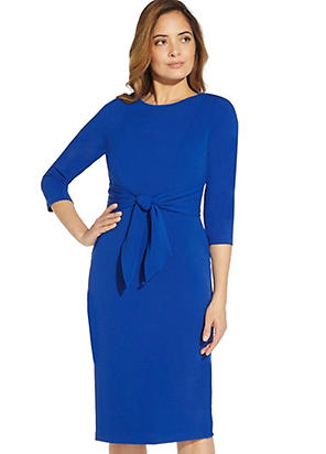 Adrianna Papell Knit Crepe Tie Waist Sheath Dress Freemans