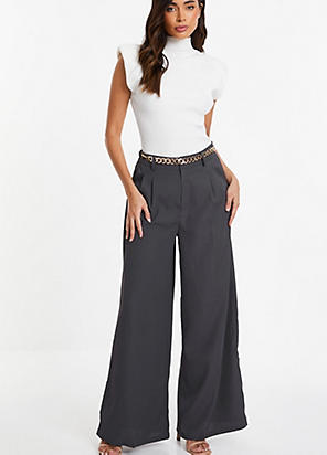 Camel Woven Tailored Wide Leg Pants