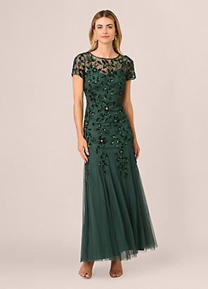 Adrianna Papell Bead Long Dress With Godets | Freemans