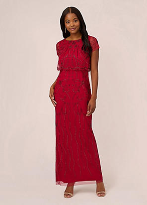 Adrianna Papell Studio Beaded Long Dress Freemans