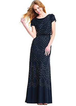 Adrianna Papell Flutter Sleeve Beaded Gown Freemans