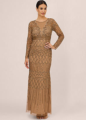 Adrianna Papell Studio Beaded Short Sleeve Gown Freemans