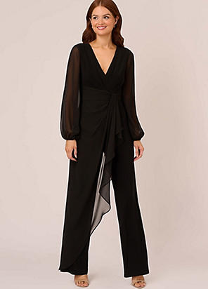 Adrianna Papell Crystal Trim Tuxedo Jumpsuit Freemans