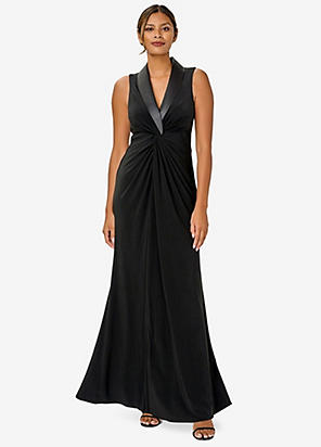 Adrianna Papell Crepe Beaded Cape Sleeve Gown