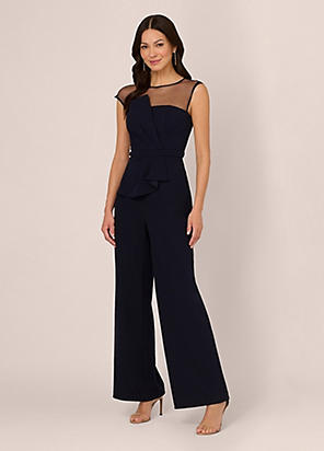 Adrianna Papell Knit Crepe Cape Jumpsuit Freemans