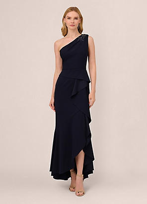 Adrianna Papell Ruffle Crepe Halter Gown Freemans