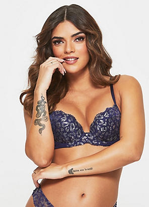 Ann Summers - The Hero Lace Padded Bra for Women with Jewelled Charm,  Underwire Bra, Push Up Bra, Plunge Bra with Lace, Matching Underwear