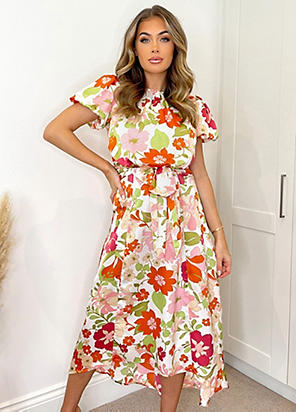 Multi Floral Print Bardot Style Midi Dress – AX Paris