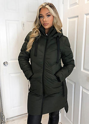 Black Hooded Long Line Puffer Coat