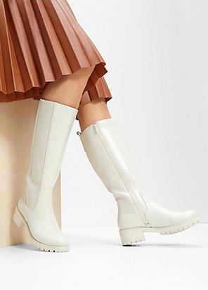 Linzi Beige Esther Boot Faux Leather Heeled Ankle Boots