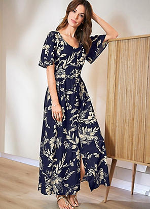 bonprix Floral V-Neck Dress