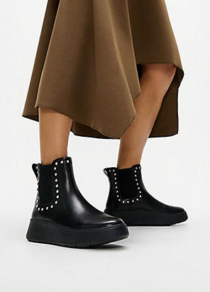 FitFlop Black F-Luma Crystal-Buckle Leather Short Boots