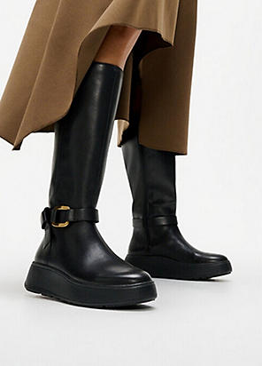 FitFlop Black F-Luma Crystal-Buckle Leather Short Boots