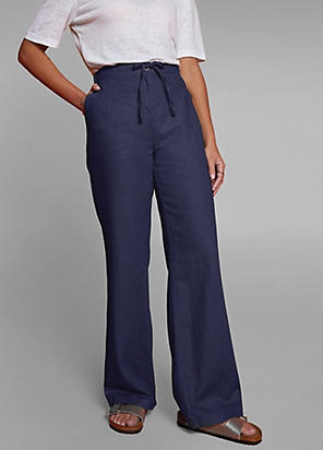 Aaliyah White Linen Wide Leg Trousers