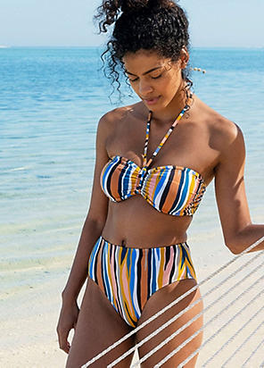 Pineapple Tropics Printed Moulded Bikini Top with Ring & High Waist Bikini  Brief Set by South Beach
