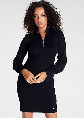 Oversized Half-zip Dress - Black - Ladies