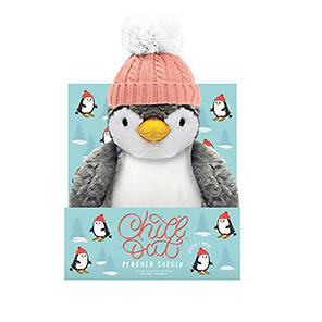 Aurora - Small Gray Pompom Penguin - 8 Holiday Donut - Festive Stuffed Animal