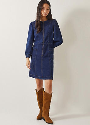 Monsoon Wilma Long Sleeve Denim Midi Dress | Freemans