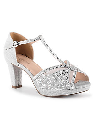 Paradox London 'Tori' Silver Glitter Wide Fit Platform Sandals