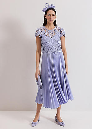 セットアップ可【Phase Eight】Isabella Lace Midi Dress Light Blue Lace Midi Dress with Detachable Bodice | Phase
