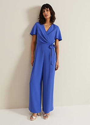 美品 セオリー 22AW LIGHT CREPE BELTED JUMPSUIT Plus Size Structured Crepe Forever Belted Jumpsuit | Karen